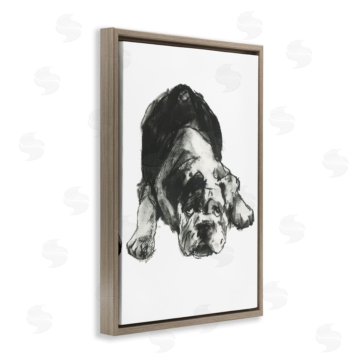 Bulldog Drawing Portrait Brown Floating Frame Canvas Wall Art, Home Decor by Cartissi