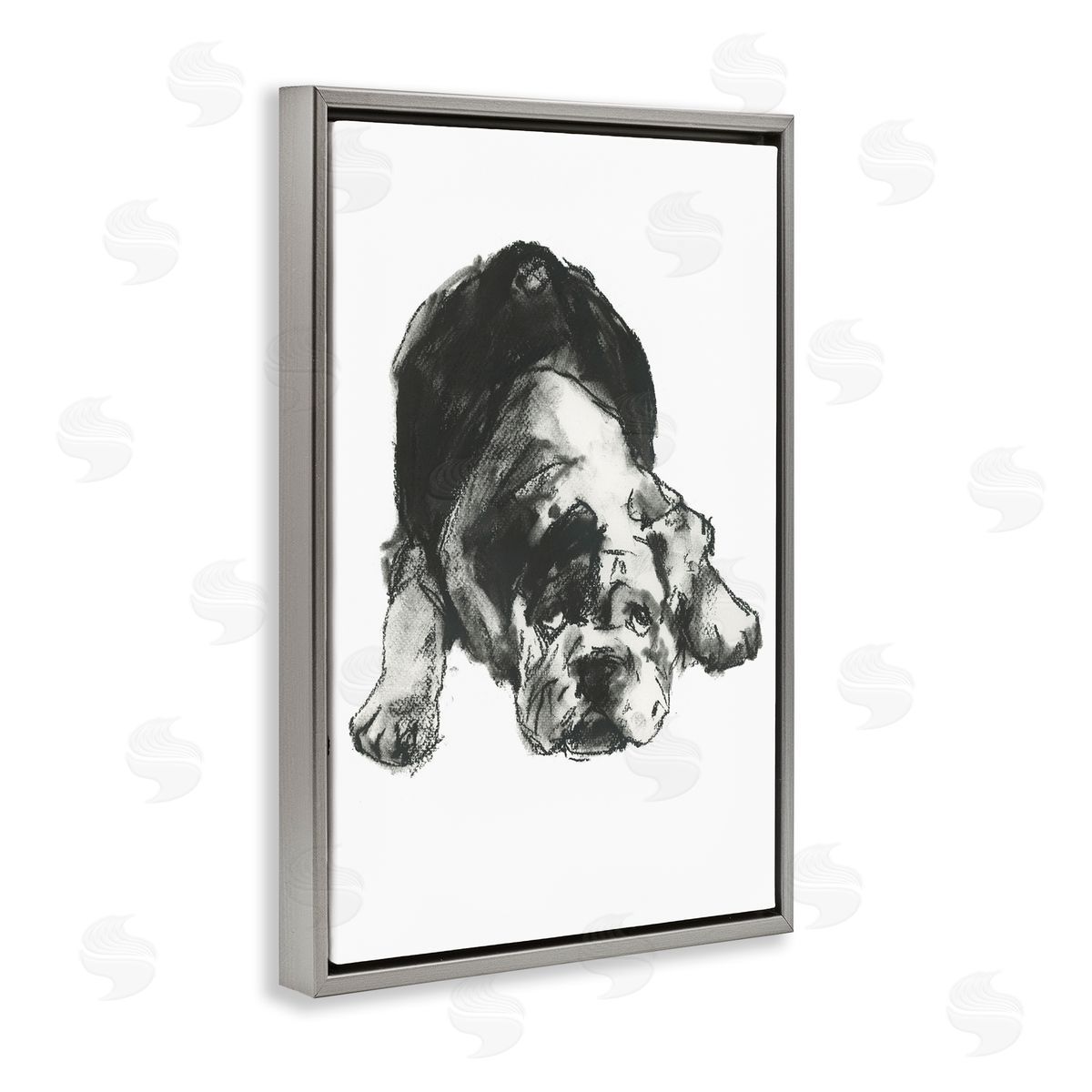 Bulldog Drawing Portrait Grey Floating Frame Canvas Wall Art, Home Decor by Cartissi
