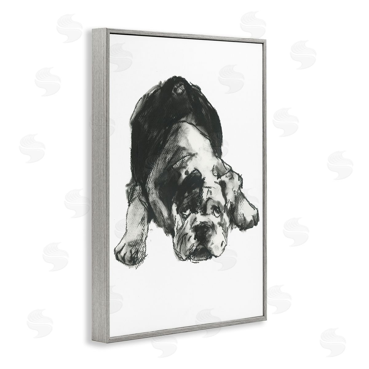 Bulldog Drawing Portrait Grey Frame Print Wall Art, Home Decor by Cartissi