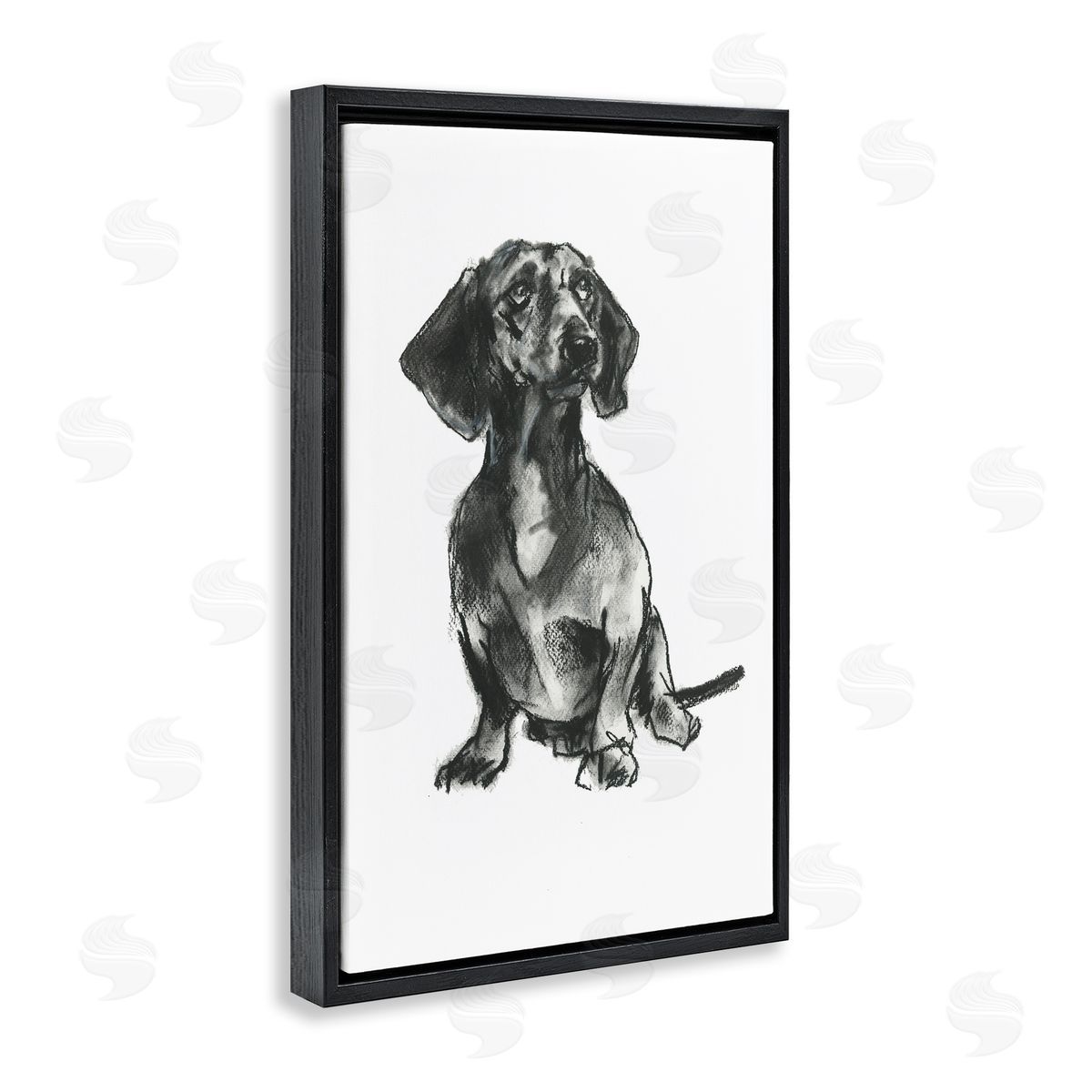 Dachshund Sitting Drawing Black Floating Frame Canvas Wall Art, Home Decor by Cartissi