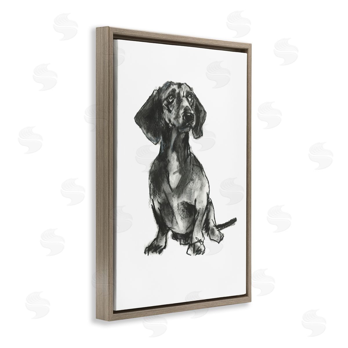 Dachshund Sitting Drawing Brown Floating Frame Canvas Wall Art, Home Decor by Cartissi