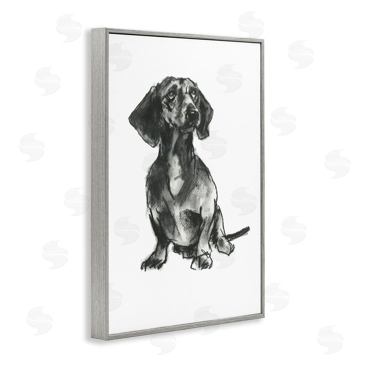 Dachshund Sitting Drawing Grey Frame Print Wall Art, Home Decor by Cartissi