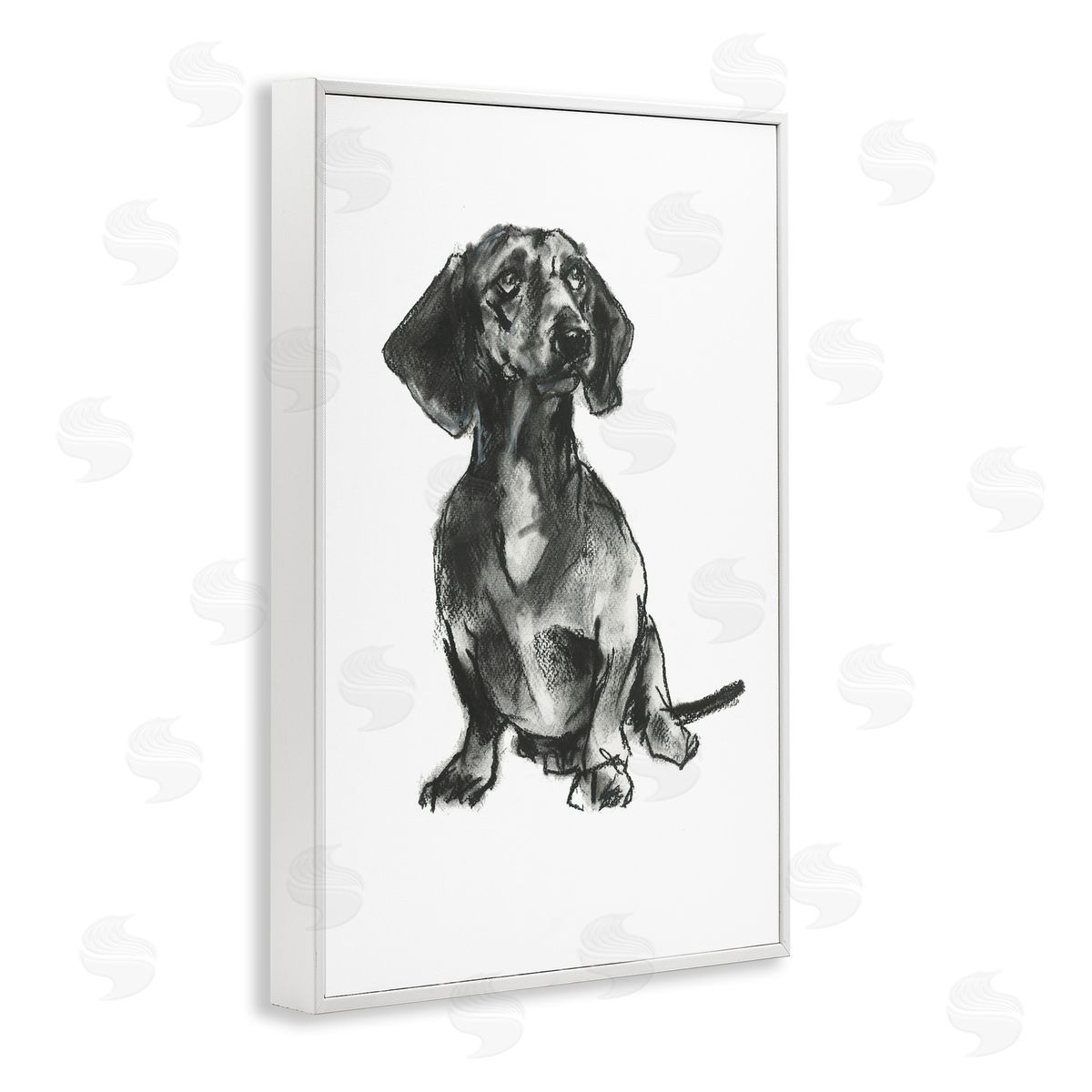 Dachshund Sitting Drawing White Frame Print Wall Art, Home Decor by Cartissi