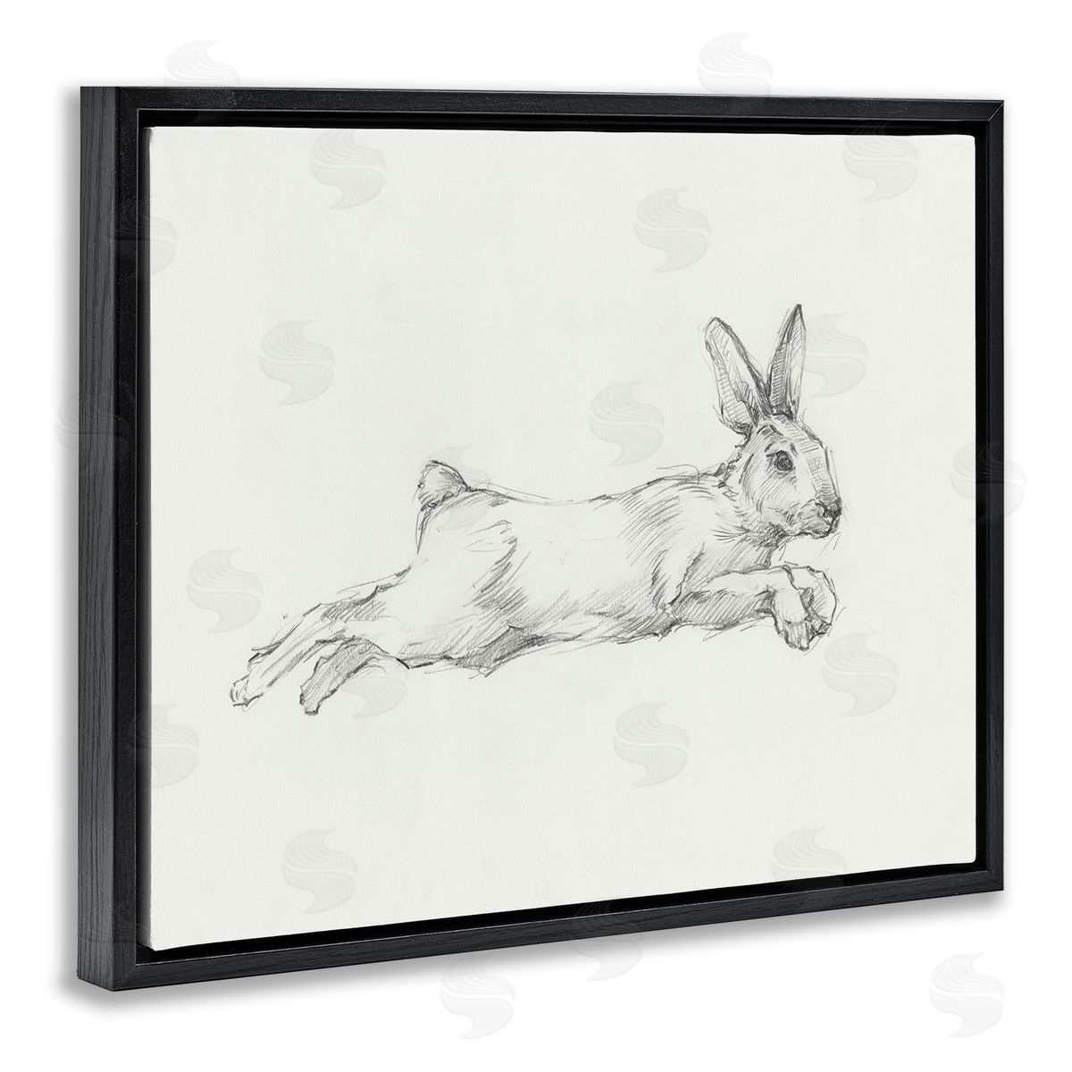 Jumping Rabbit Sketch Black Floating Frame Canvas Wall Art, Home Decor by Ethan Harper