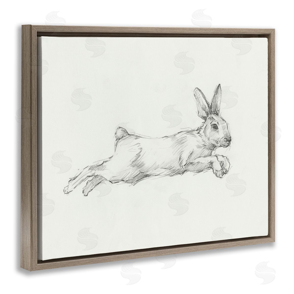 Jumping Rabbit Sketch Brown Floating Frame Canvas Wall Art, Home Decor by Ethan Harper