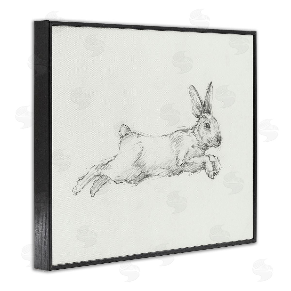 Jumping Rabbit Sketch Black Frame Print Wall Art, Home Decor by Ethan Harper