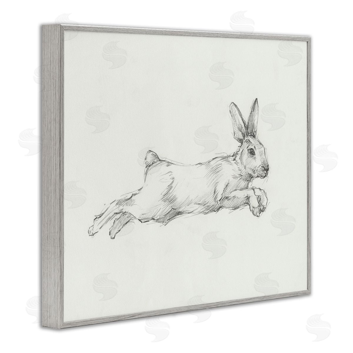 Jumping Rabbit Sketch Grey Frame Print Wall Art, Home Decor by Ethan Harper
