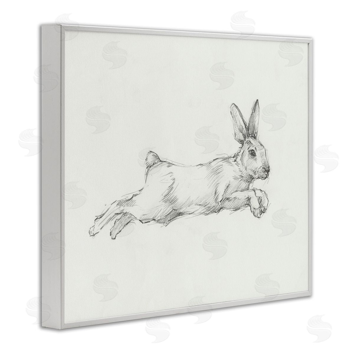 Jumping Rabbit Sketch White Frame Print Wall Art, Home Decor by Ethan Harper