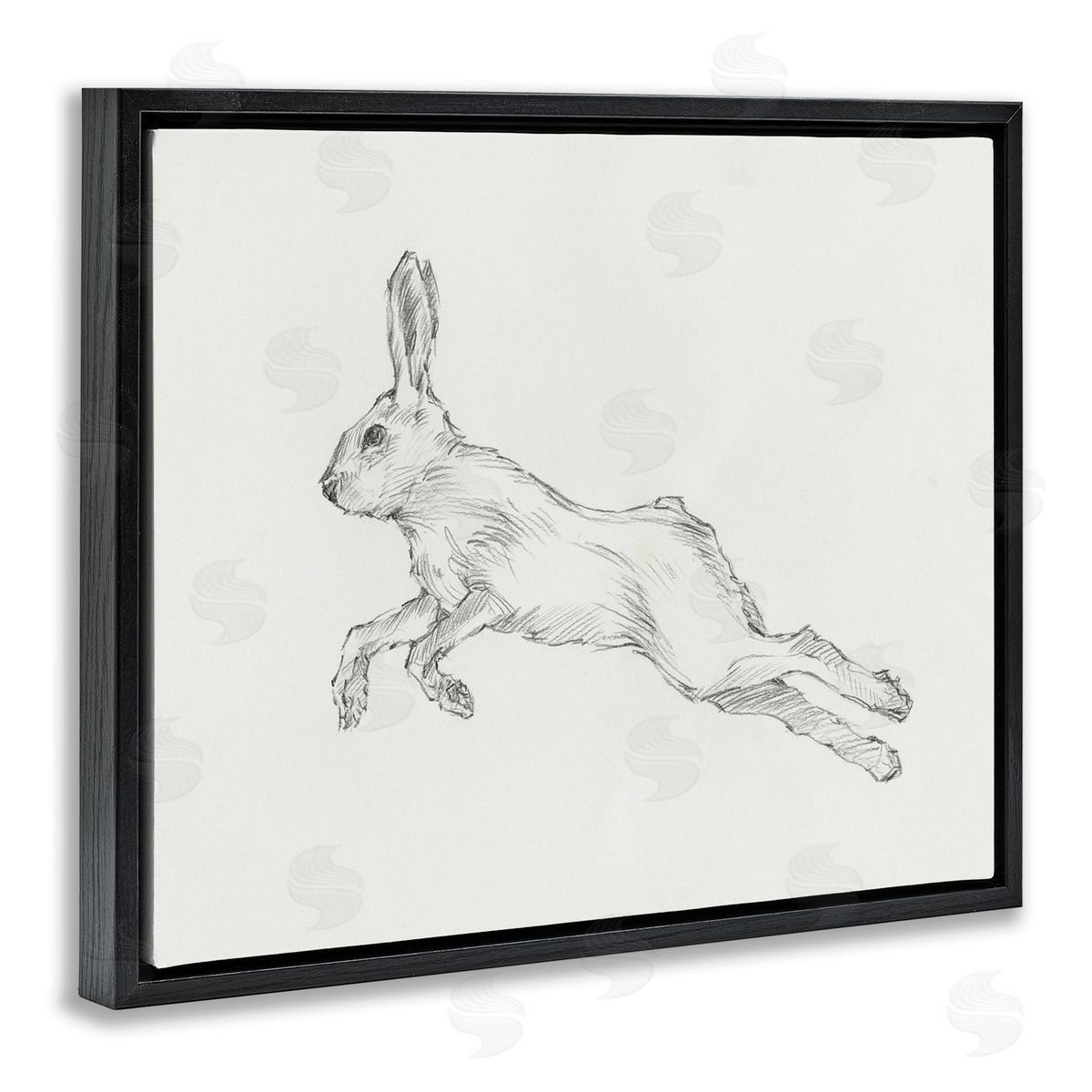 Rabbit Hopping Sketch Black Floating Frame Canvas Wall Art, Home Decor by Ethan Harper