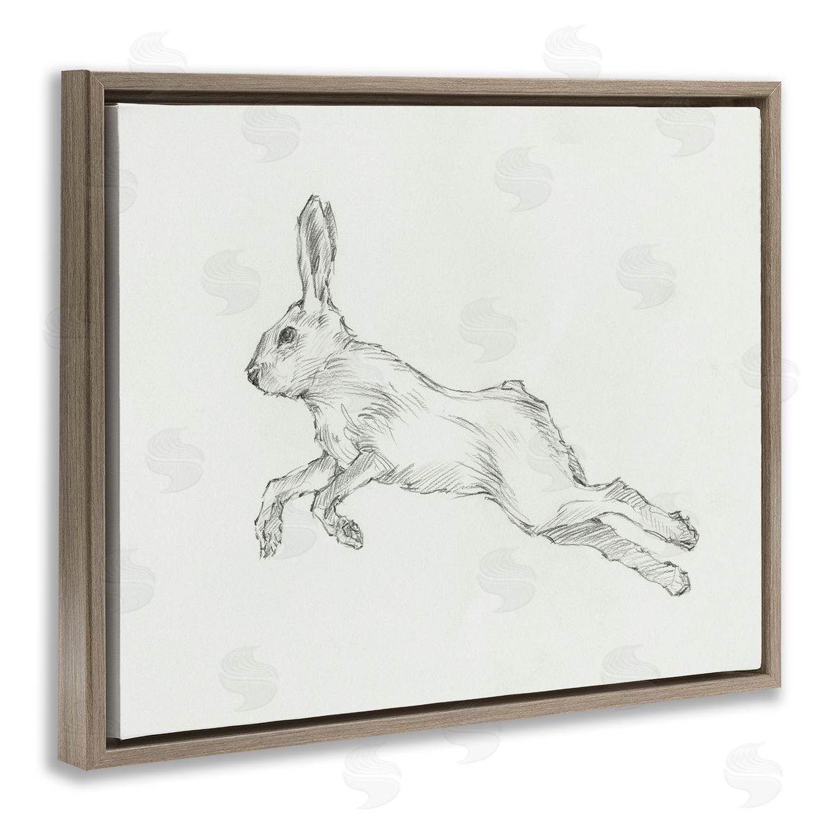Rabbit Hopping Sketch Brown Floating Frame Canvas Wall Art, Home Decor by Ethan Harper
