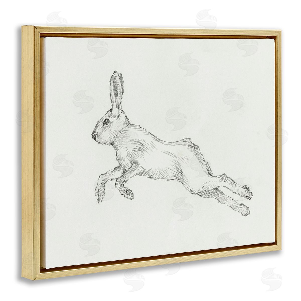 Rabbit Hopping Sketch Gold Floating Frame Canvas Wall Art, Home Decor by Ethan Harper