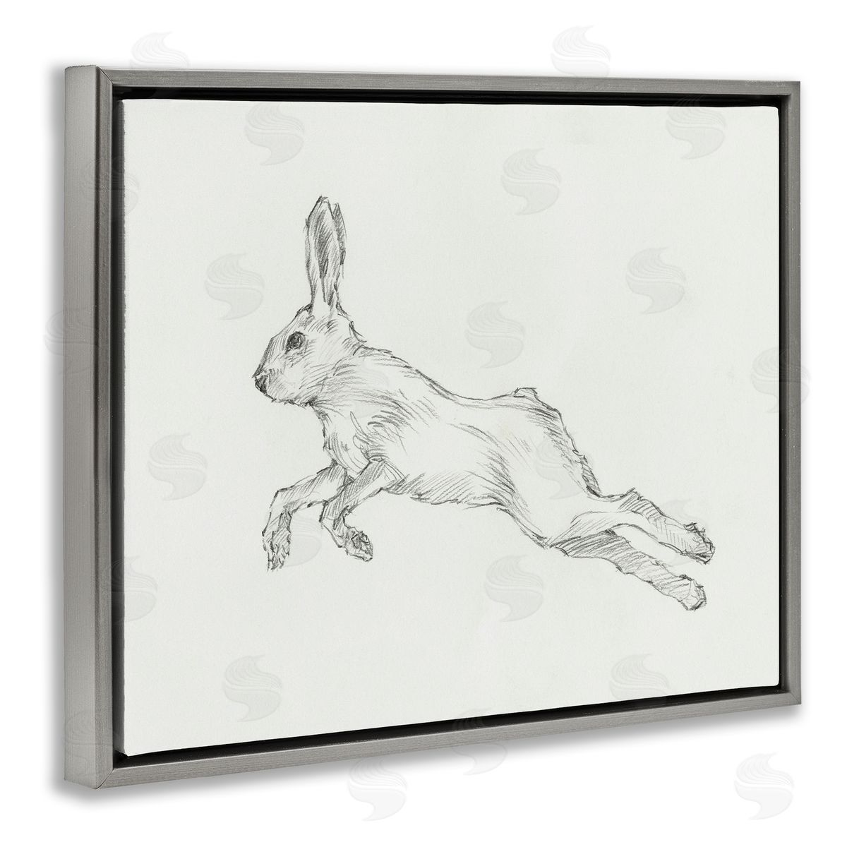 Rabbit Hopping Sketch Grey Floating Frame Canvas Wall Art, Home Decor by Ethan Harper