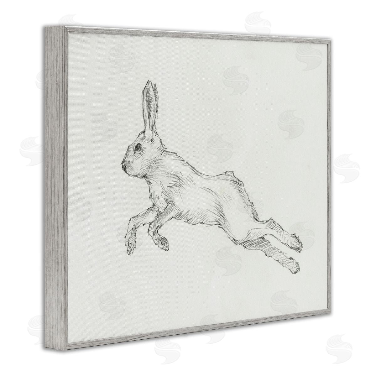 Rabbit Hopping Sketch Grey Frame Print Wall Art, Home Decor by Ethan Harper