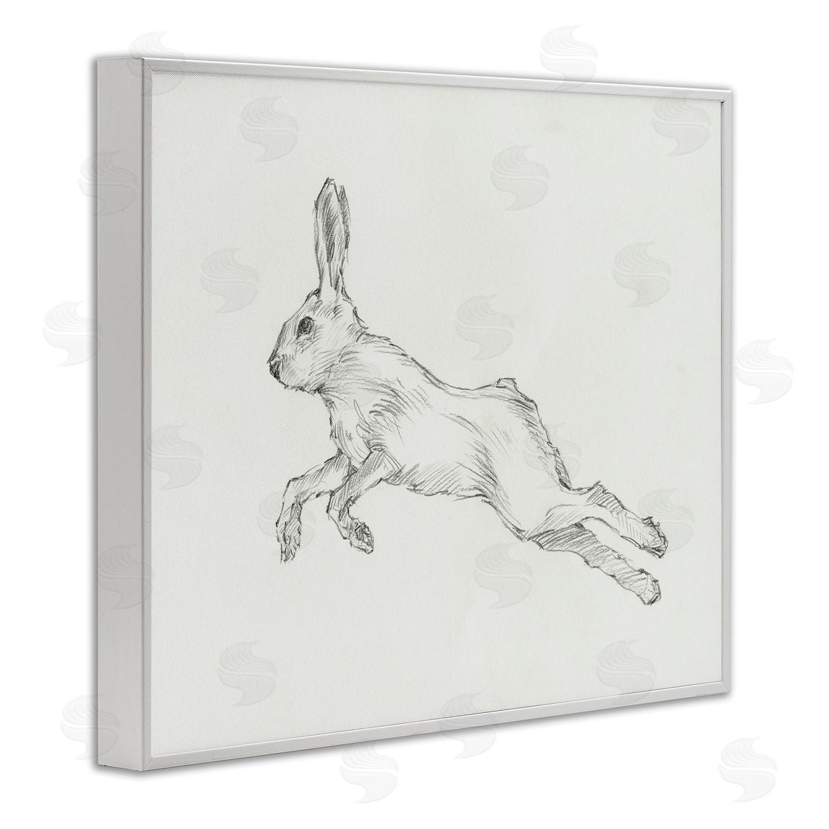 Rabbit Hopping Sketch White Frame Print Wall Art, Home Decor by Ethan Harper