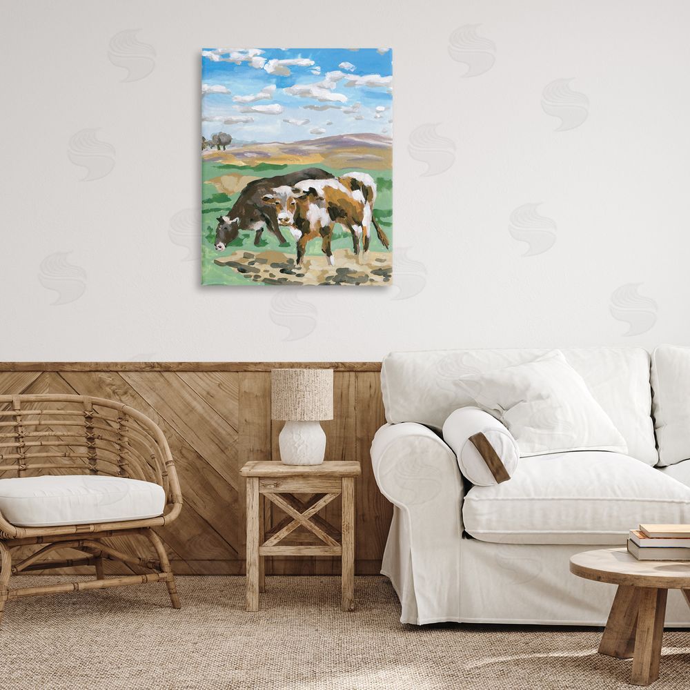 Melissa Wang Grazing Cattle Landscape Canvas Wall Art Print in Room