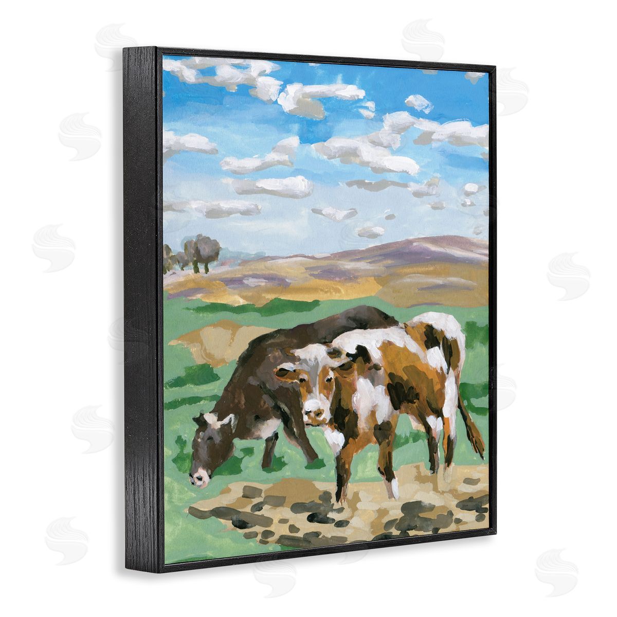 Melissa Wang Grazing Cattle Landscape Black Framed Giclee Wall Art Print
