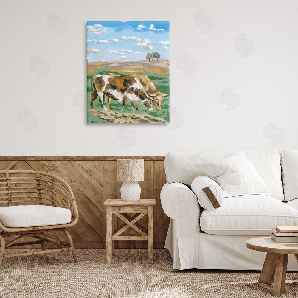 Melissa Wang Cattle Pair in Farmland Canvas Wall Art Print in Room