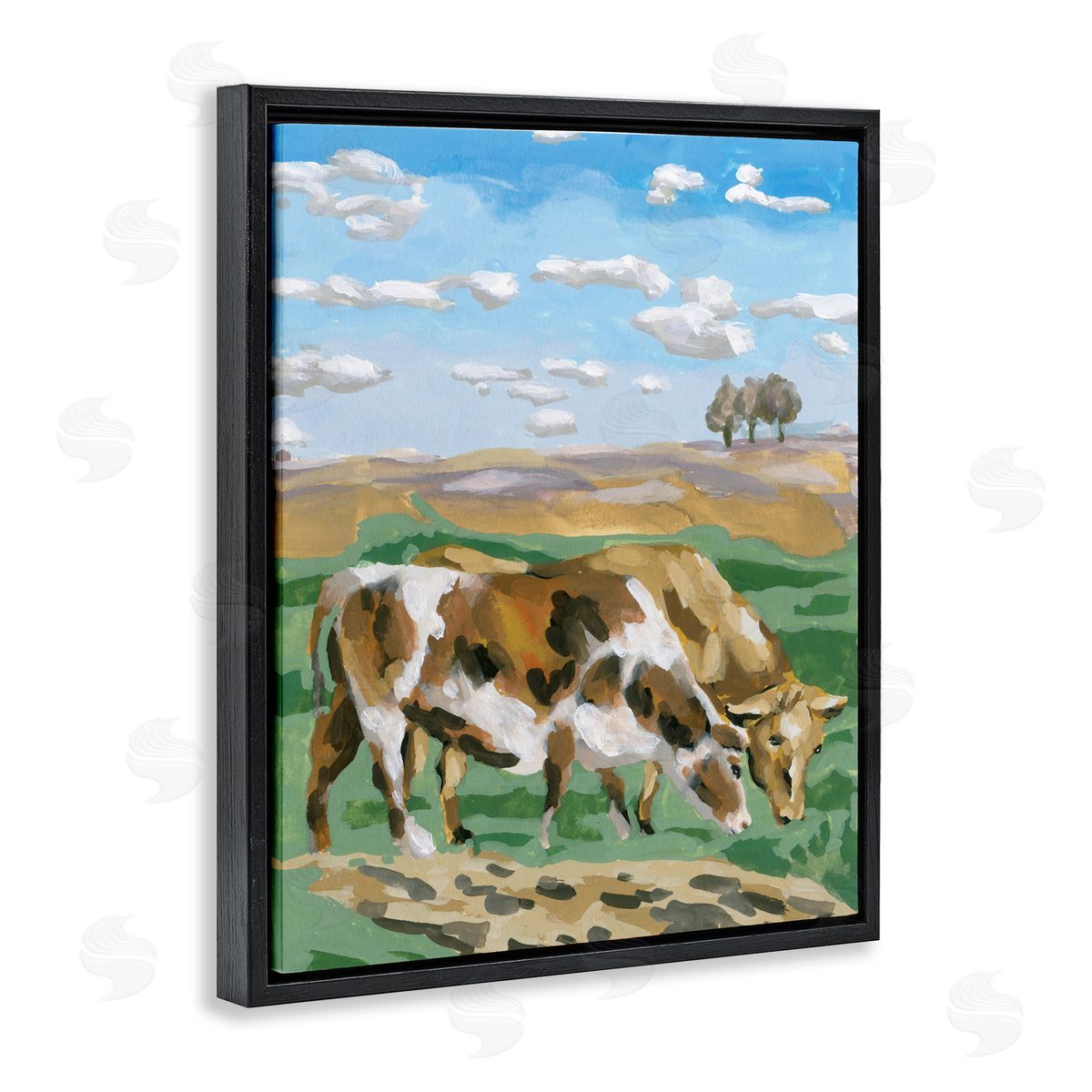 Melissa Wang Cattle Pair in Farmland Black Floating Frame Canvas Wall Art Print