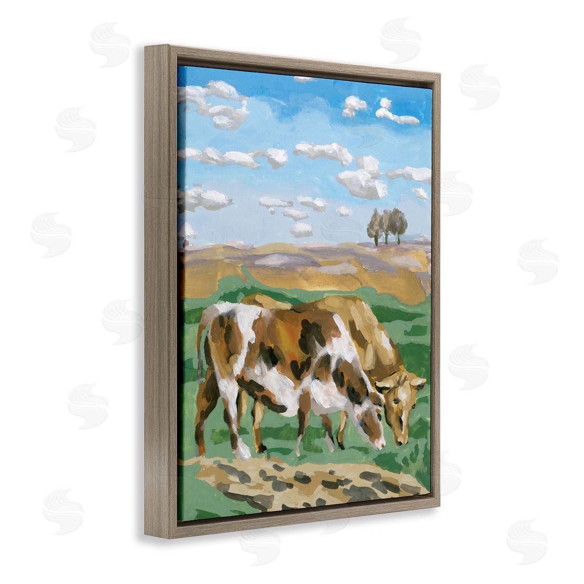 Melissa Wang Cattle Pair in Farmland Brown Floating Frame Canvas Wall Art Print