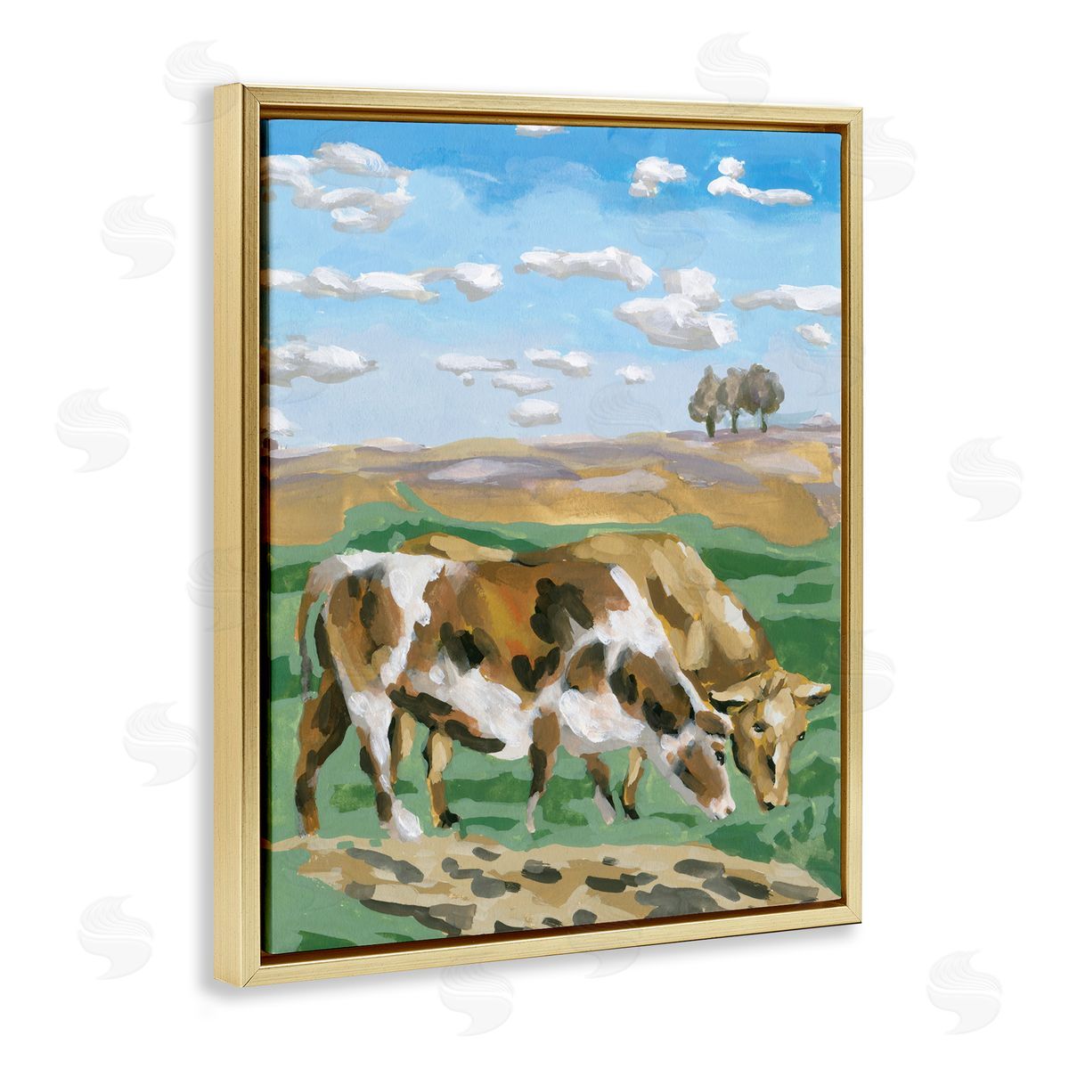 Melissa Wang Cattle Pair in Farmland Gold Floating Frame Canvas Wall Art Print