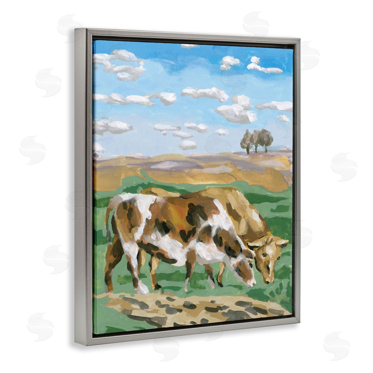 Melissa Wang Cattle Pair in Farmland Gray Floating Frame Canvas Wall Art Print