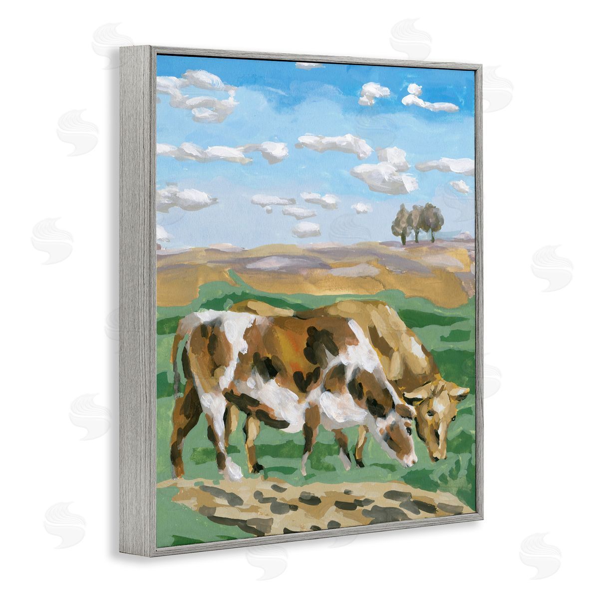 Melissa Wang Cattle Pair in Farmland Gray Framed Giclee Wall Art Print