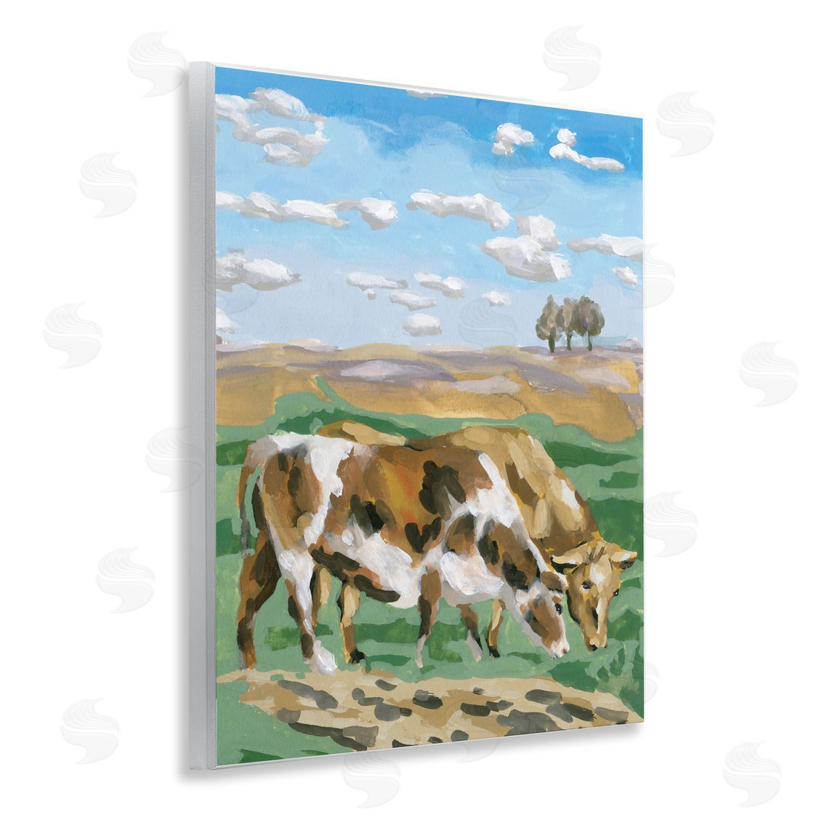 Melissa Wang Cattle Pair in Farmland Wooden Wall Plaque Art Print