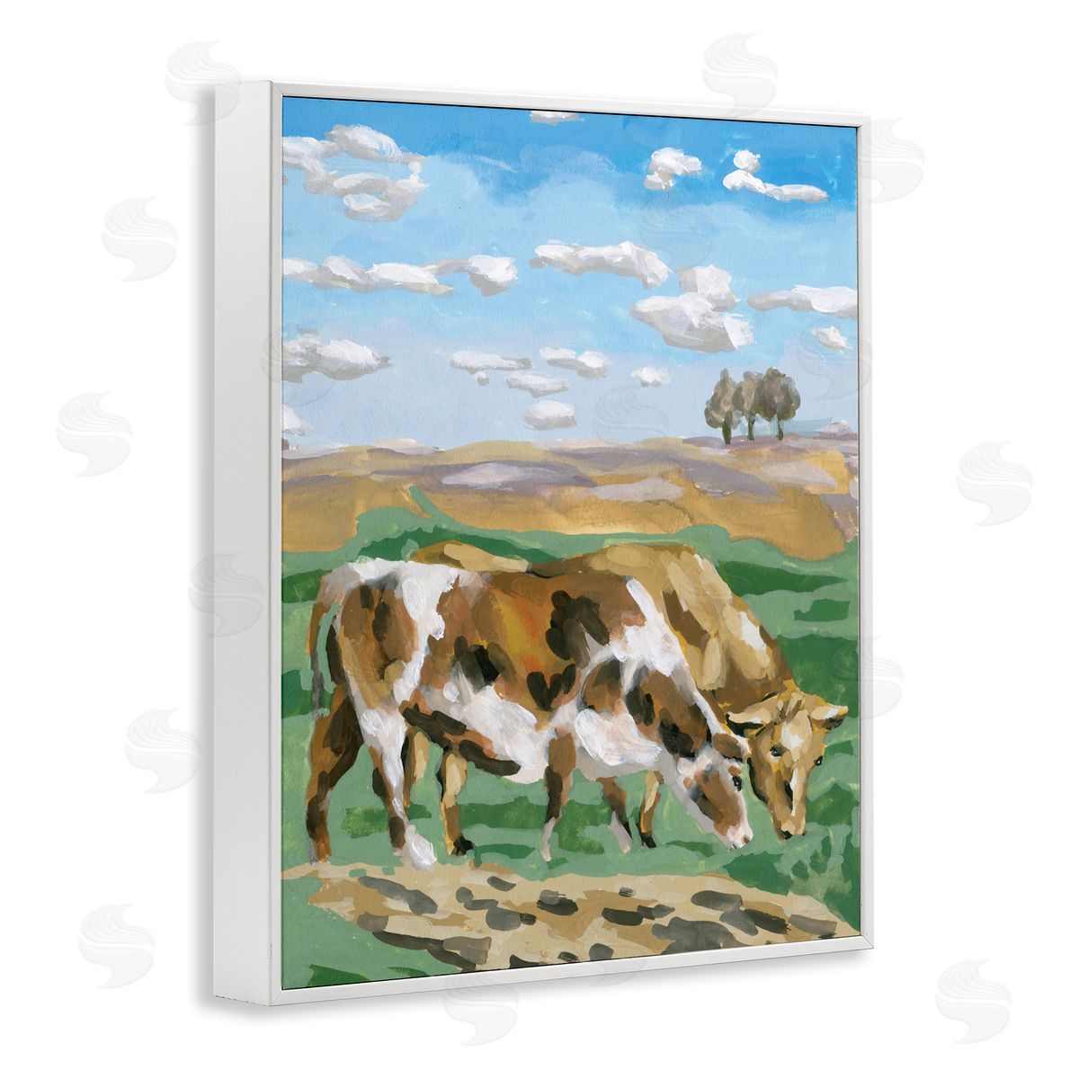 Melissa Wang Cattle Pair in Farmland White Framed Giclee Wall Art Print
