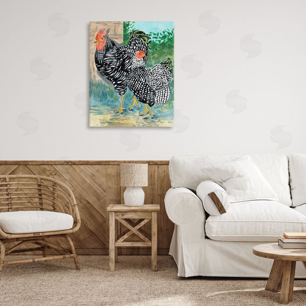Melissa Wang Traditional Rooster Pair Canvas Wall Art Print in Room
