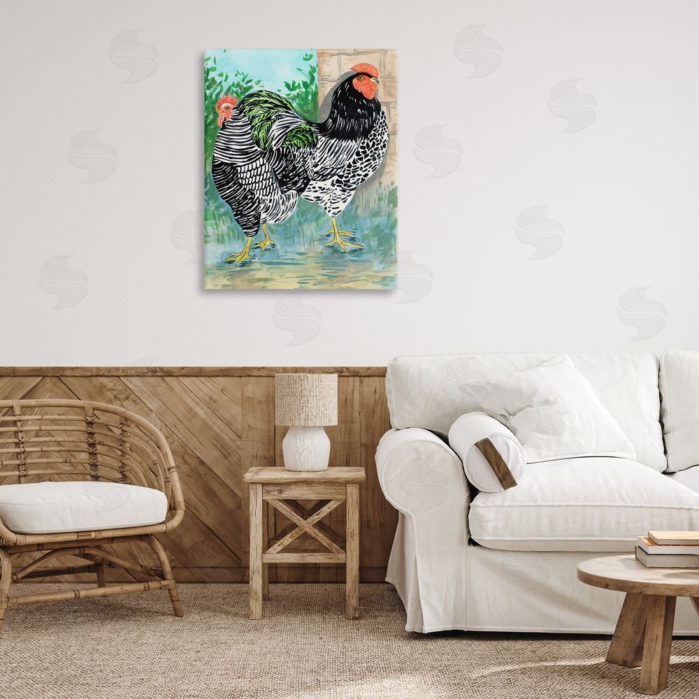 Melissa Wang Patterned Farmhouse Hens Canvas Wall Art Print in Room