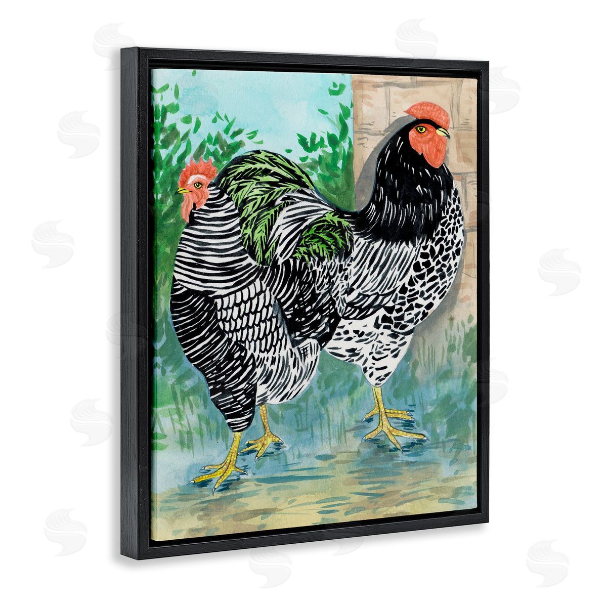 Melissa Wang Patterned Farmhouse Hens Black Floating Frame Canvas Wall Art Print