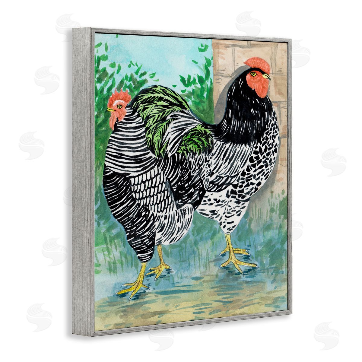 Melissa Wang Patterned Farmhouse Hens Gray Framed Giclee Wall Art Print