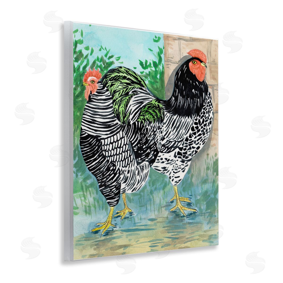 Melissa Wang Patterned Farmhouse Hens Wooden Wall Plaque Art Print