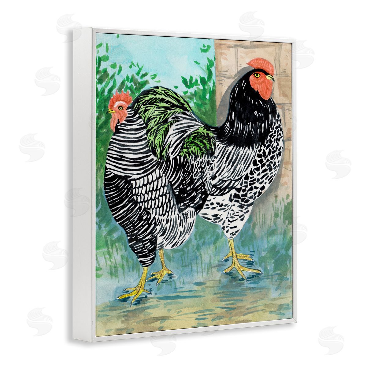 Melissa Wang Patterned Farmhouse Hens White Framed Giclee Wall Art Print