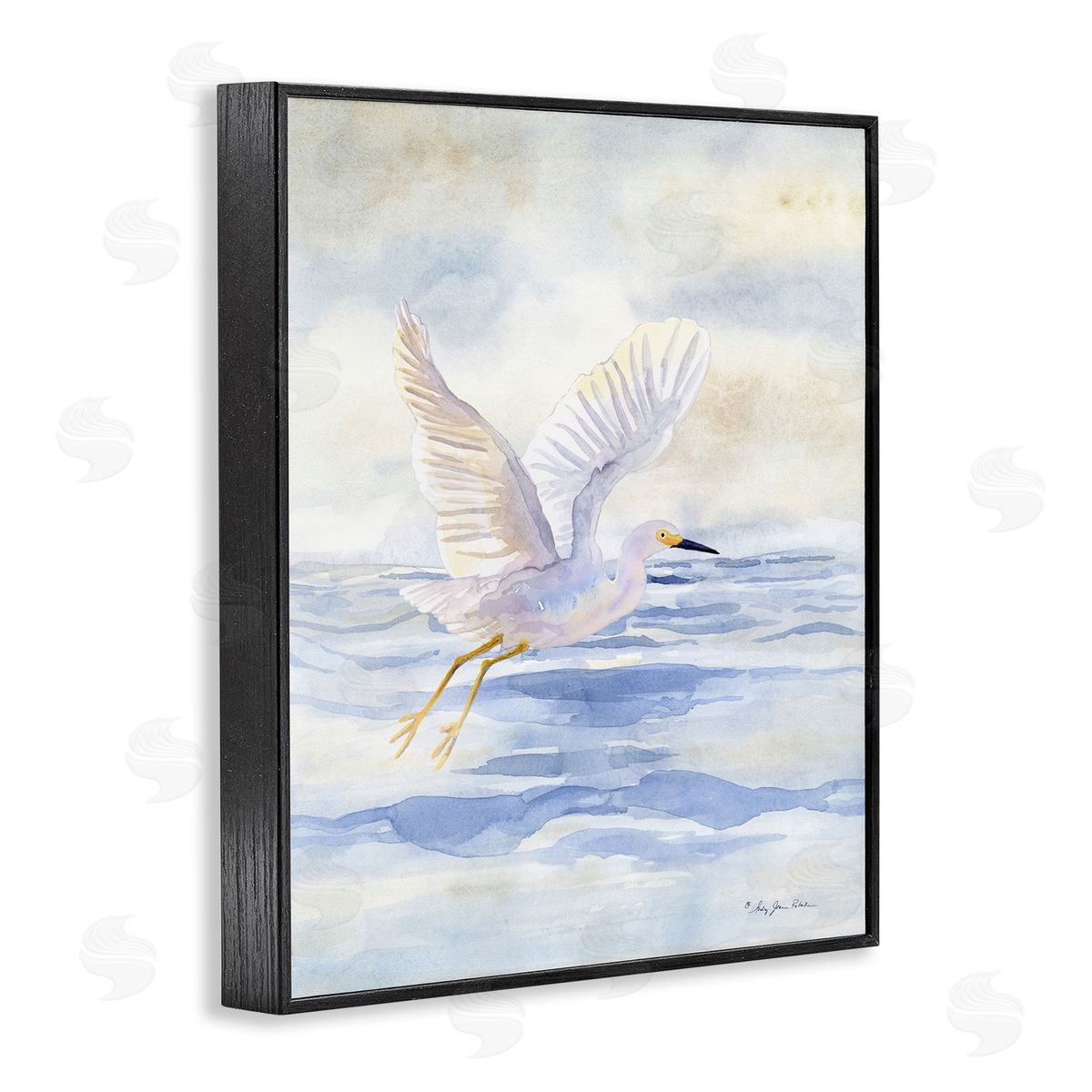 Swan Flying Over Water Black Frame Print Wall Art, Home Decor by Audrey Jeanne Roberts