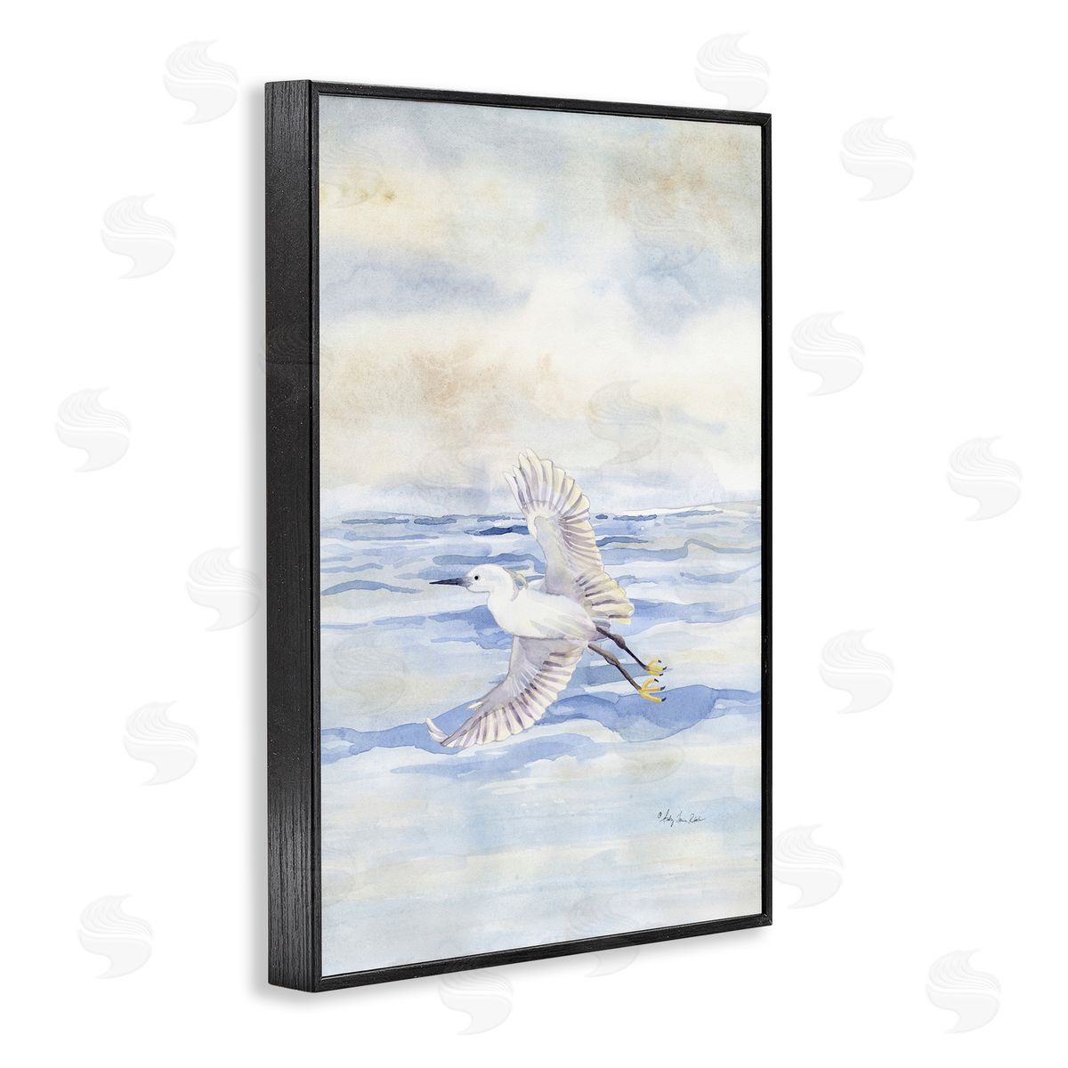 Flying Heron Over Water Black Frame Print Wall Art, Home Decor by Audrey Jeanne Roberts