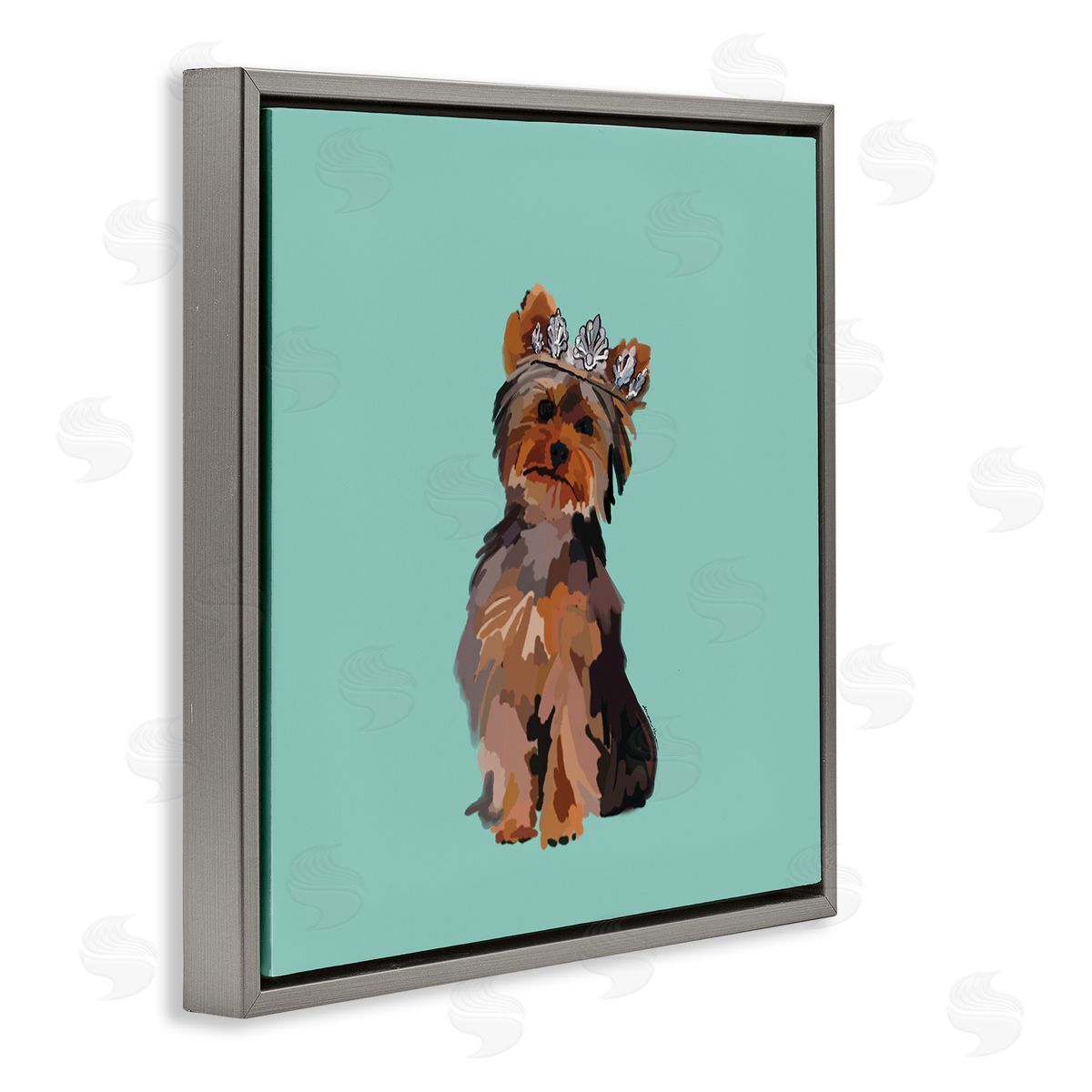 Amelia Noyes Terrier with Crown Gray Floating Frame Canvas Wall Art Print