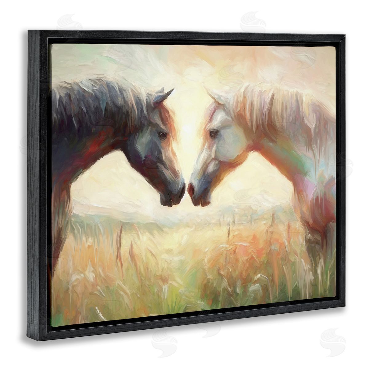 Sunlit Horse Pair Black Floating Frame Canvas Wall Art, Home Decor by Ramona Murdock