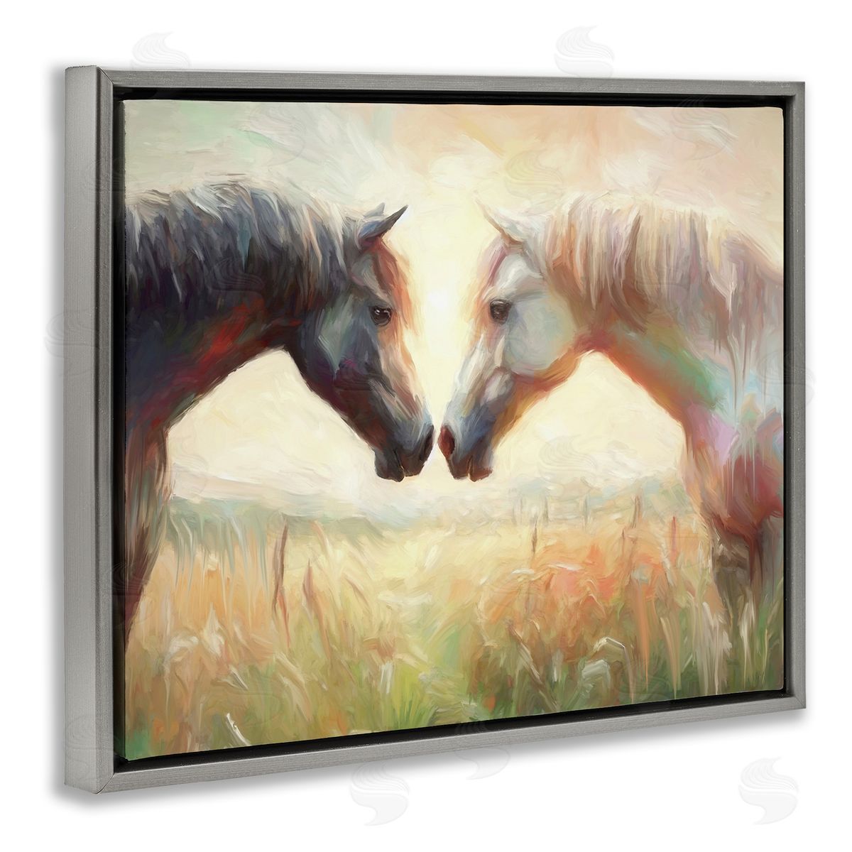 Sunlit Horse Pair Grey Floating Frame Canvas Wall Art, Home Decor by Ramona Murdock