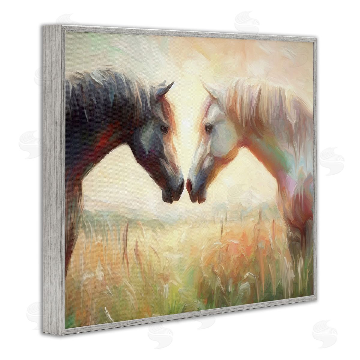 Sunlit Horse Pair Grey Frame Print Wall Art, Home Decor by Ramona Murdock