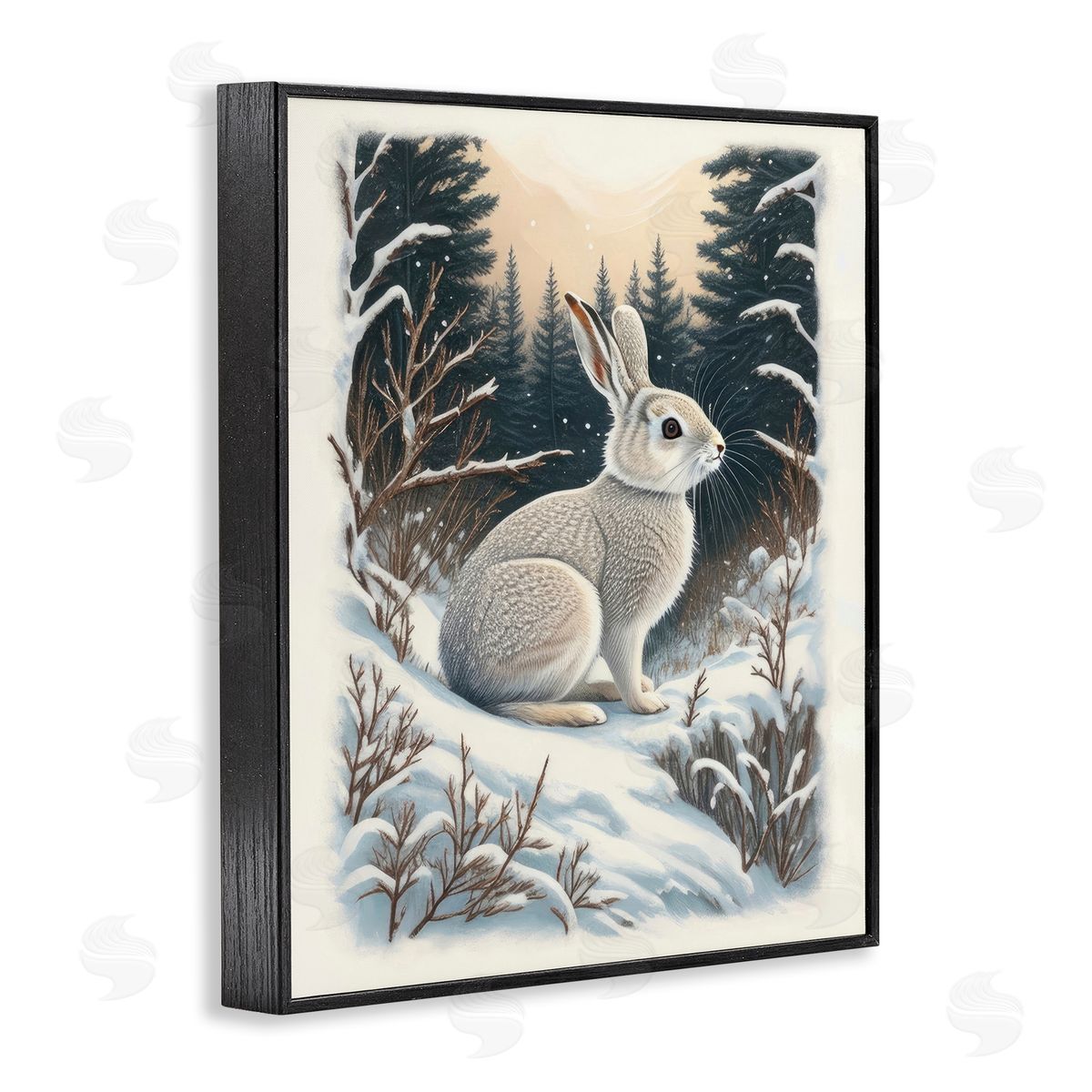 Rabbit in Winter Forest Black Frame Print Wall Art, Home Decor by Denise Dundon