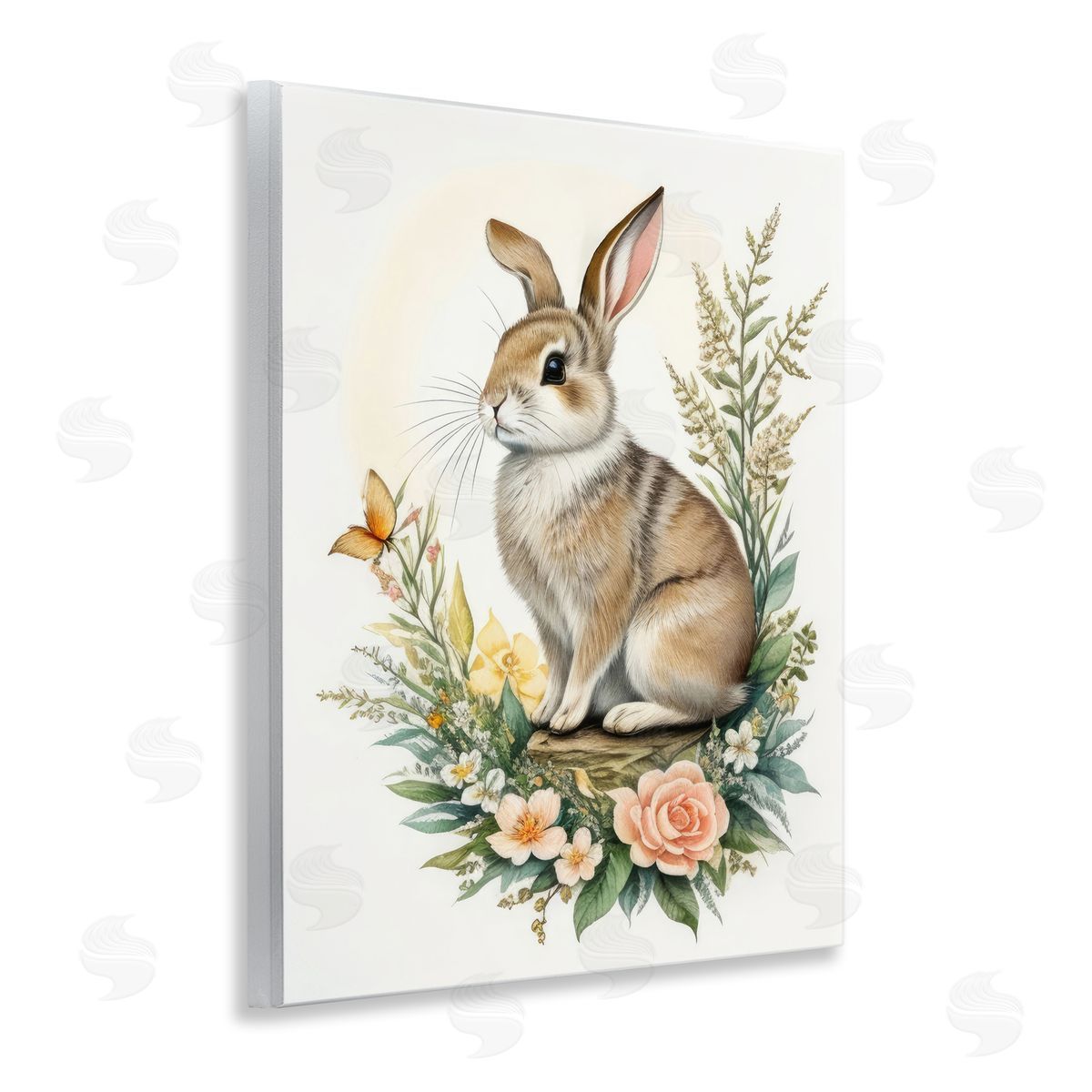 Rabbit Among Flowers Wood Plaque Wall Art, Home Decor by Denise Dundon