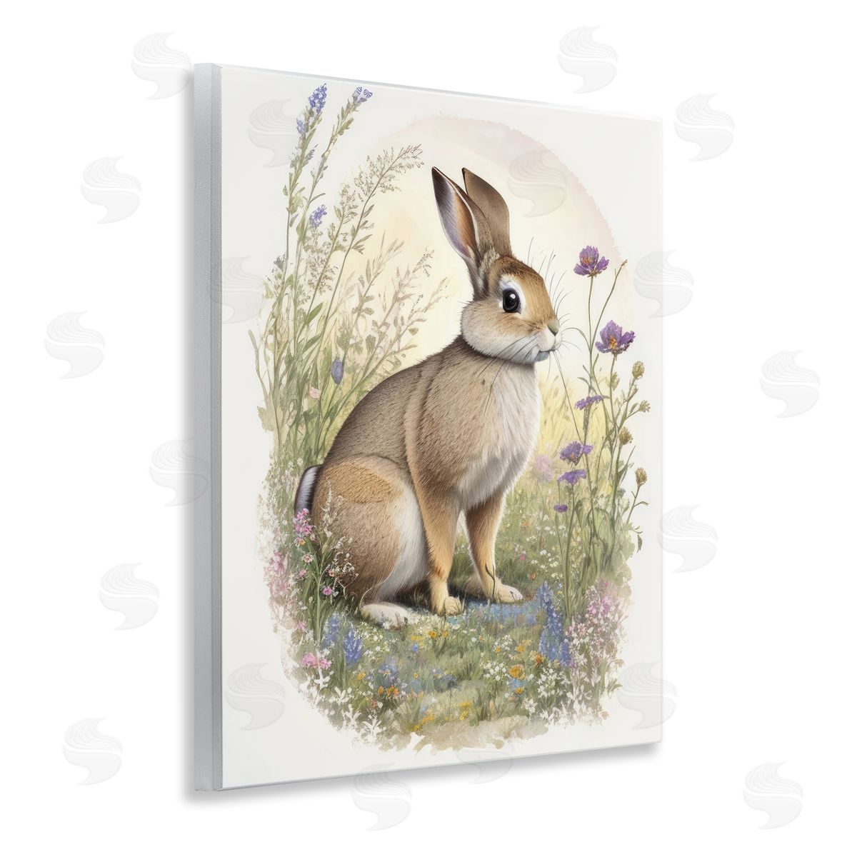 Rabbit with Meadow Blooms Wood Plaque Wall Art, Home Decor by Denise Dundon