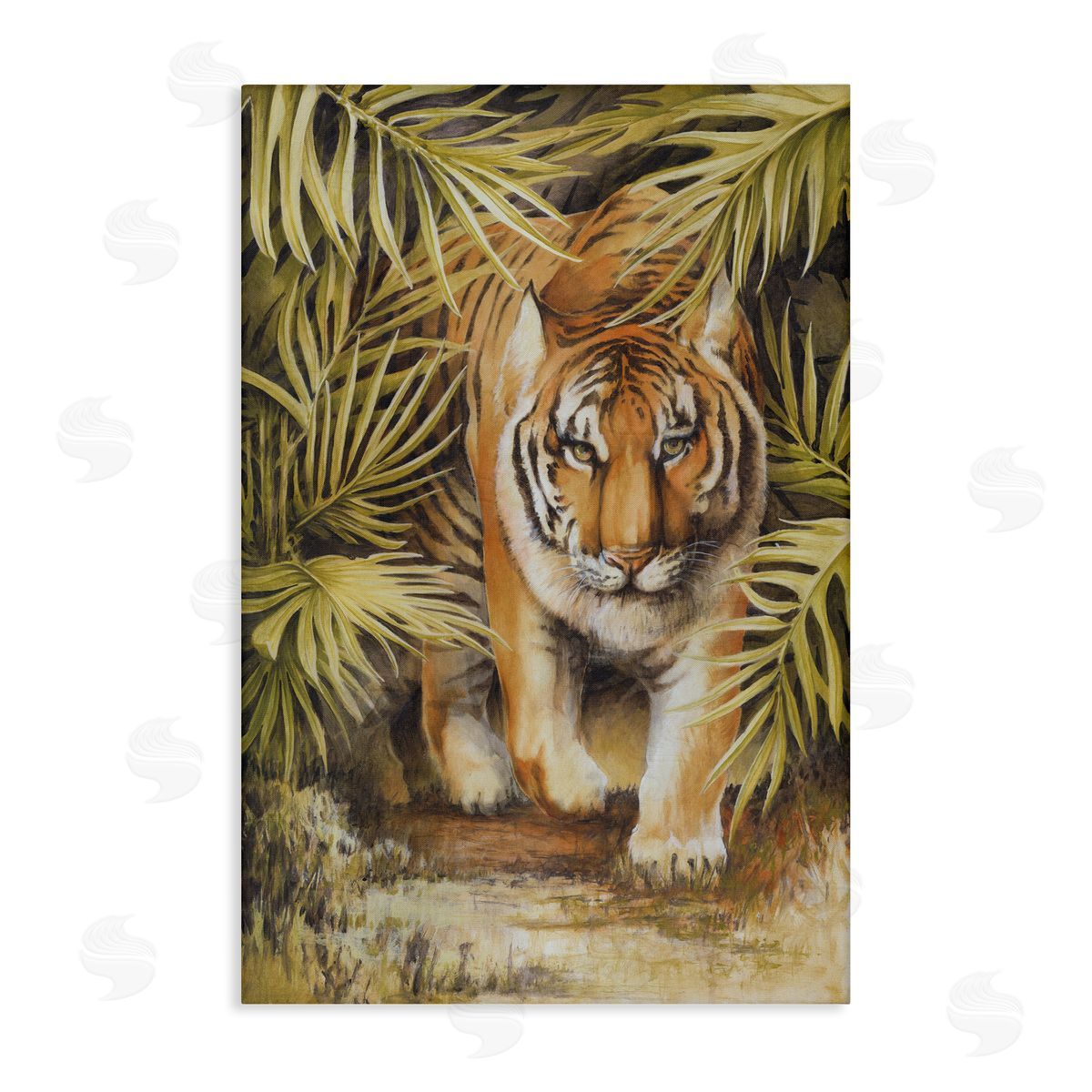 Tiger Prowling Through Leaves Canvas Wall Art, Home Decor by Cloverfield and Co.