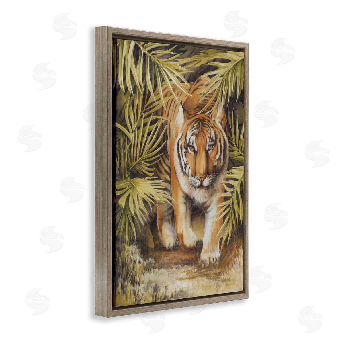 Tiger Prowling Through Leaves Brown Floating Frame Canvas Wall Art, Home Decor by Cloverfield and Co.