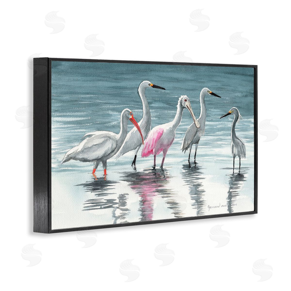 Herons Stepping in Shore Black Frame Print Wall Art, Home Decor by Christine Reichow