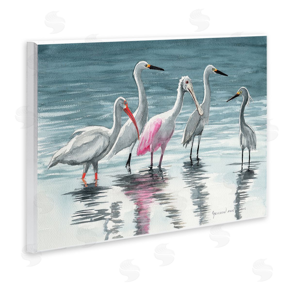 Herons Stepping in Shore Wood Plaque Wall Art, Home Decor by Christine Reichow