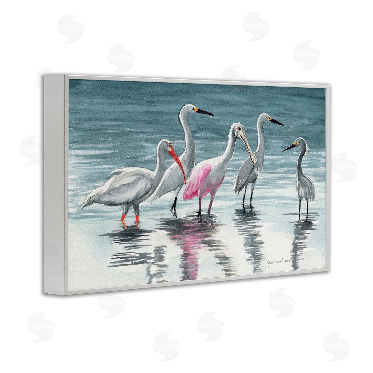Herons Stepping in Shore White Frame Print Wall Art, Home Decor by Christine Reichow