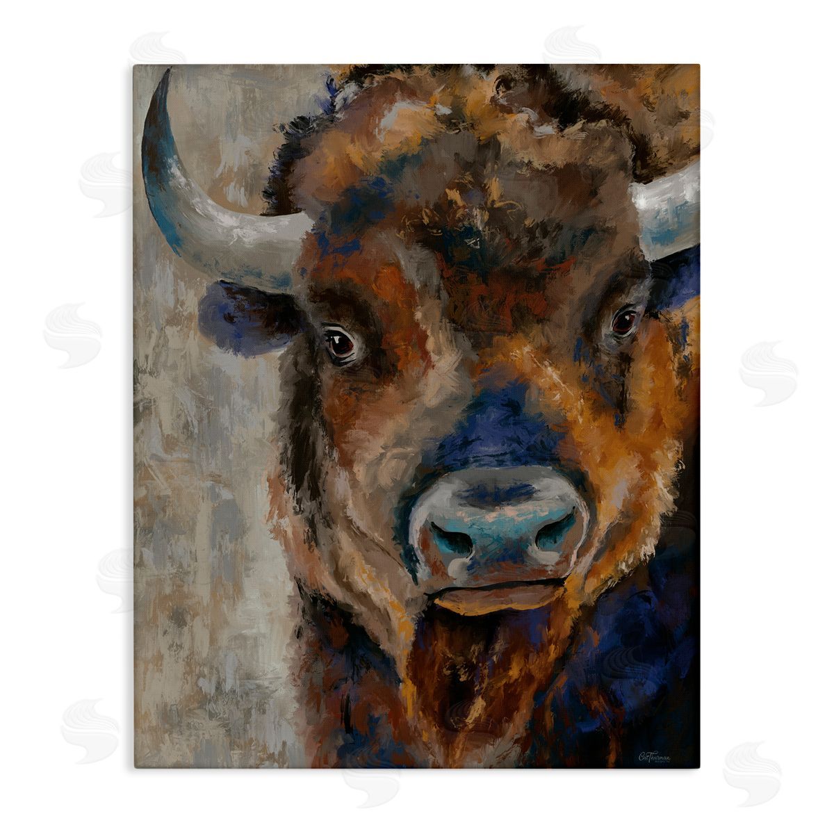 Bison Rustic Portrait Canvas Wall Art, Home Decor by Cat Thurman Designs