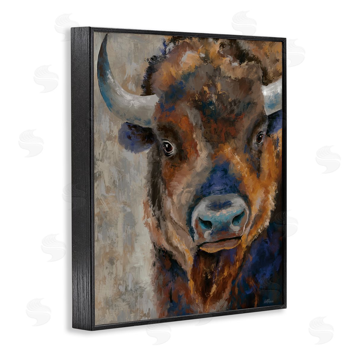 Bison Rustic Portrait Black Frame Print Wall Art, Home Decor by Cat Thurman Designs